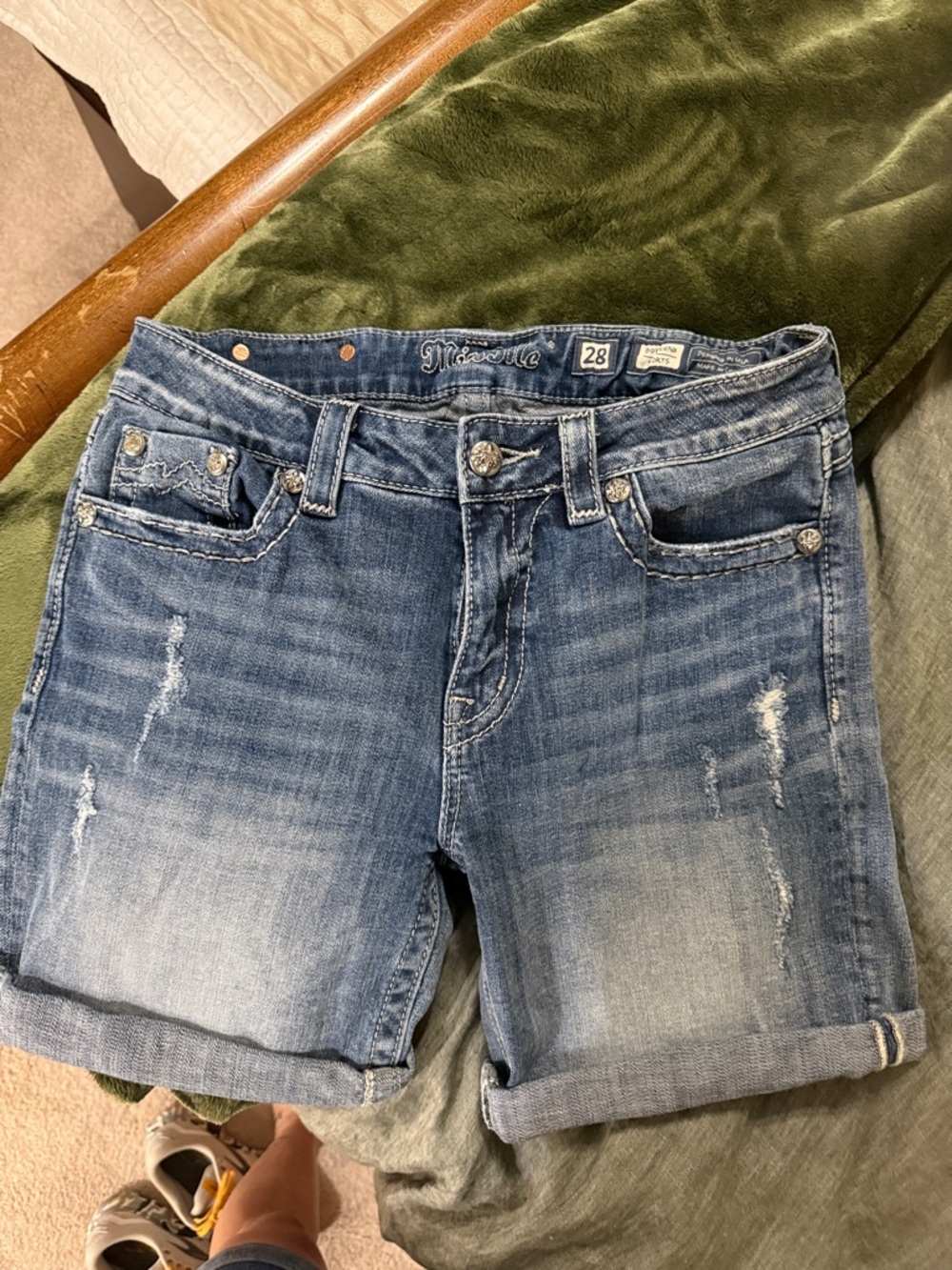 Miss Me Faded Blue Distressed Rolled Hem Denim Shorts